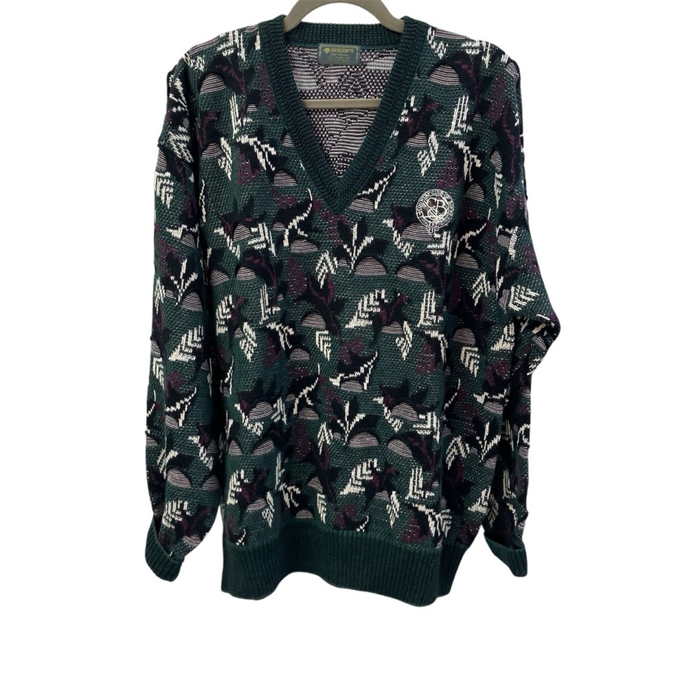 Descente Vintage Golf Collection Multicolored Sweater Coogi Style Pullover Men L
